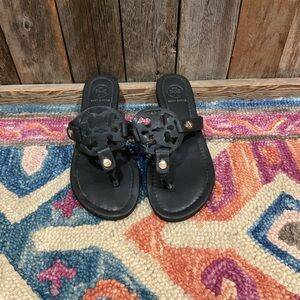 Tory Burch Black Sandals with Gold Accents